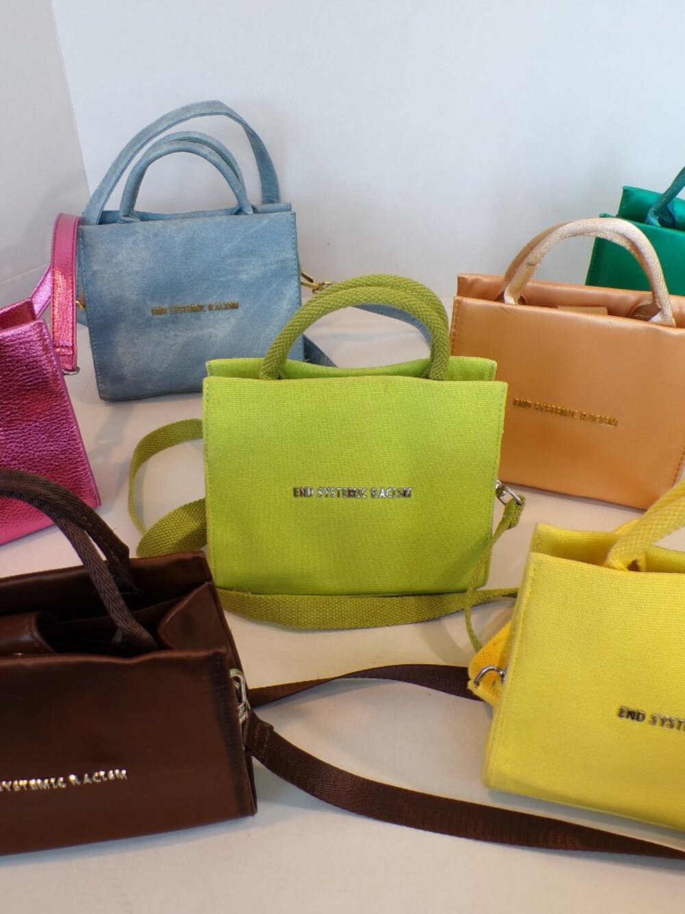 Lot of 7 Brandon Blackwood "End Systemic Racism" ESR Mini Totes Purses Bags